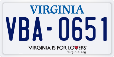 VA license plate VBA0651