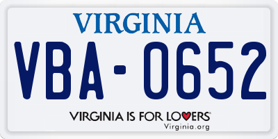VA license plate VBA0652