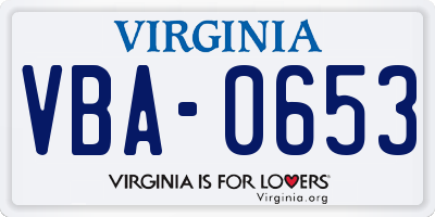 VA license plate VBA0653