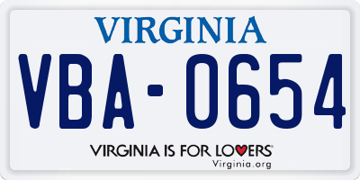 VA license plate VBA0654