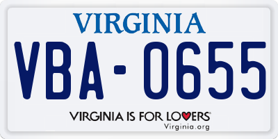 VA license plate VBA0655