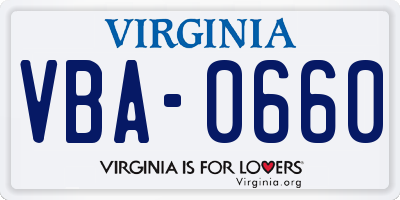 VA license plate VBA0660