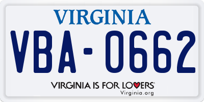VA license plate VBA0662