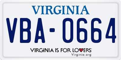 VA license plate VBA0664