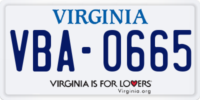 VA license plate VBA0665