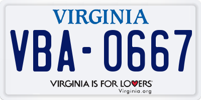 VA license plate VBA0667