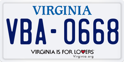 VA license plate VBA0668