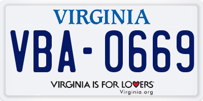 VA license plate VBA0669