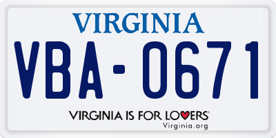 VA license plate VBA0671