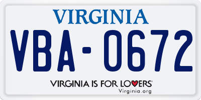VA license plate VBA0672