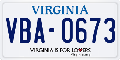VA license plate VBA0673