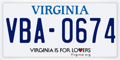 VA license plate VBA0674