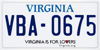 VA license plate VBA0675