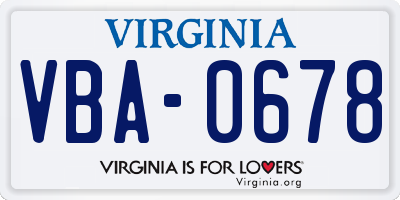 VA license plate VBA0678