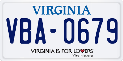 VA license plate VBA0679