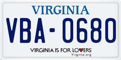VA license plate VBA0680