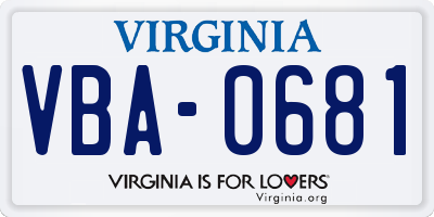 VA license plate VBA0681