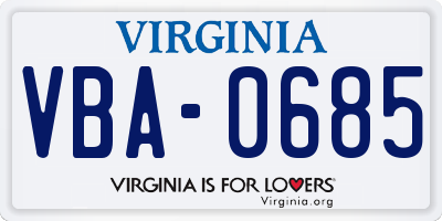 VA license plate VBA0685