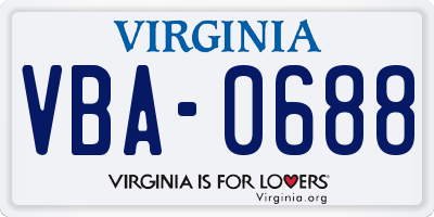 VA license plate VBA0688