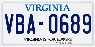 VA license plate VBA0689
