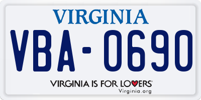 VA license plate VBA0690