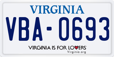 VA license plate VBA0693