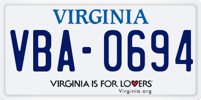 VA license plate VBA0694