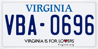 VA license plate VBA0696