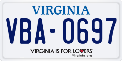 VA license plate VBA0697