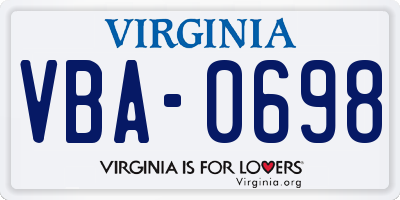 VA license plate VBA0698