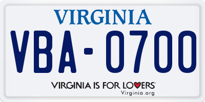 VA license plate VBA0700