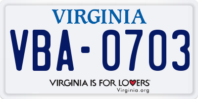 VA license plate VBA0703