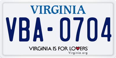 VA license plate VBA0704