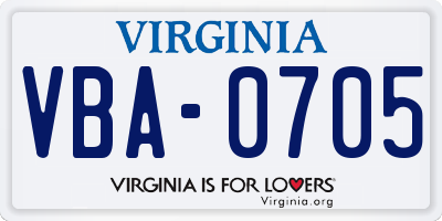 VA license plate VBA0705