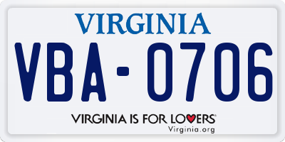 VA license plate VBA0706