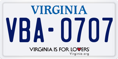 VA license plate VBA0707