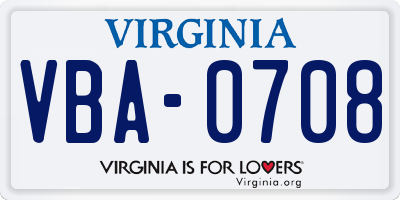 VA license plate VBA0708