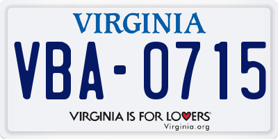 VA license plate VBA0715