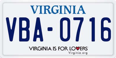 VA license plate VBA0716