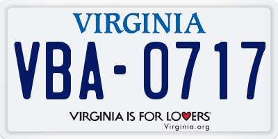 VA license plate VBA0717