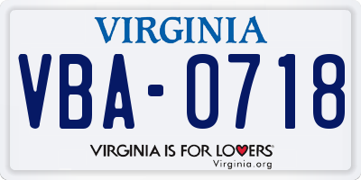 VA license plate VBA0718
