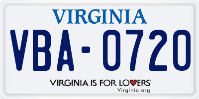 VA license plate VBA0720