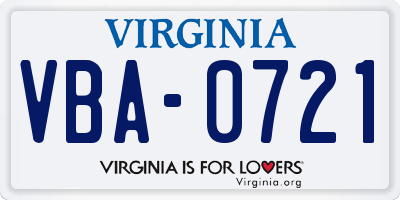 VA license plate VBA0721