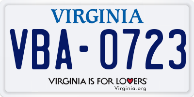 VA license plate VBA0723