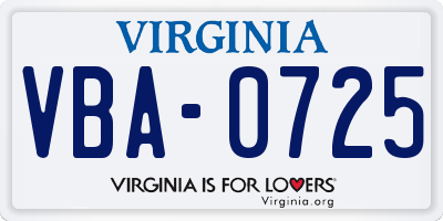 VA license plate VBA0725