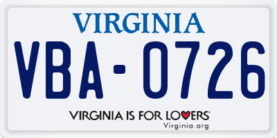 VA license plate VBA0726