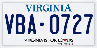 VA license plate VBA0727