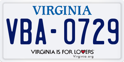 VA license plate VBA0729