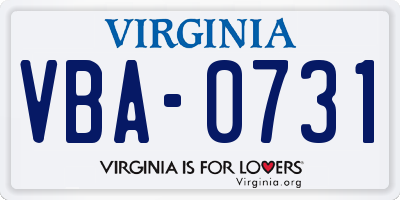 VA license plate VBA0731