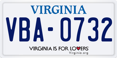 VA license plate VBA0732